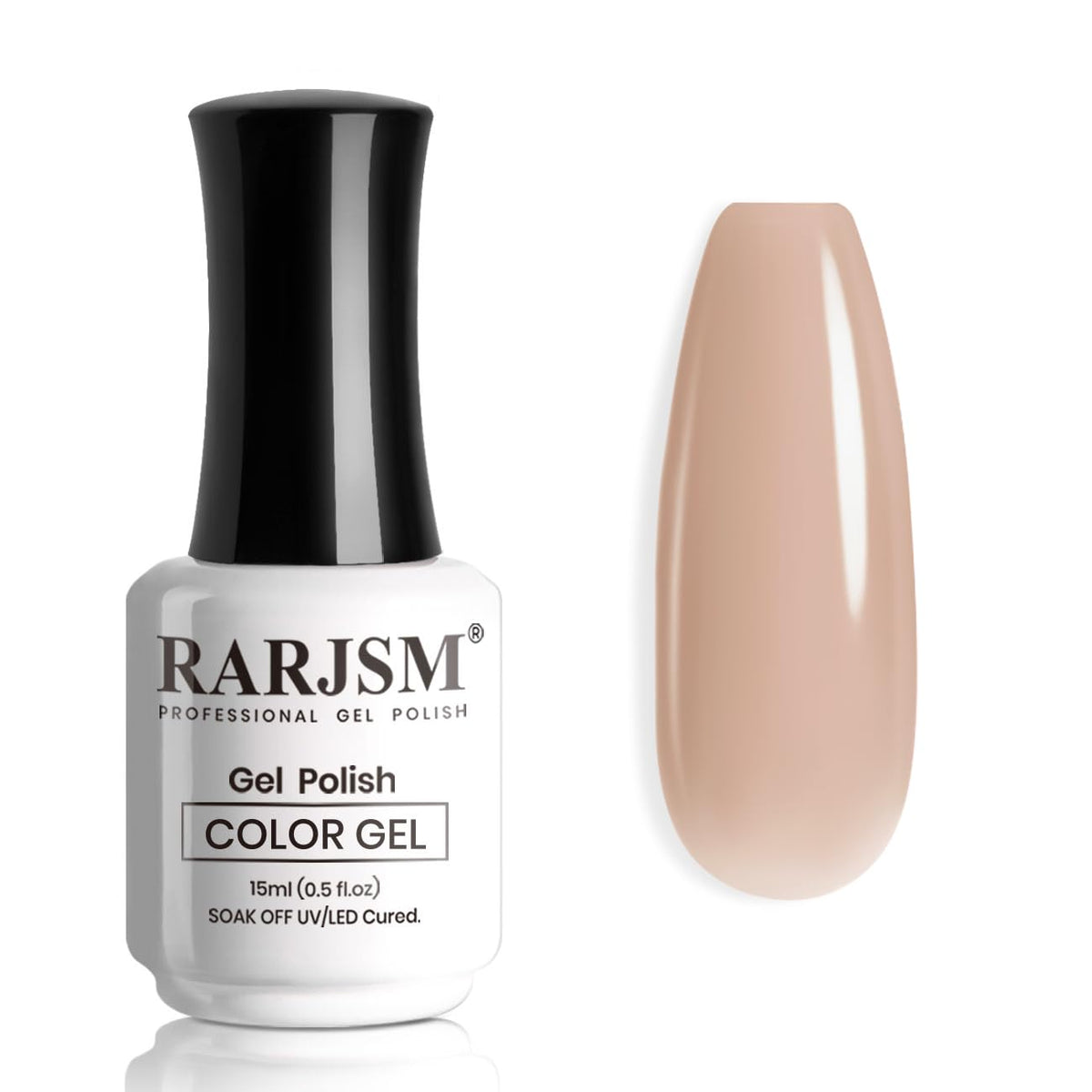 RARJSM bottle front label showing nude shade and 15ml capacity benefit