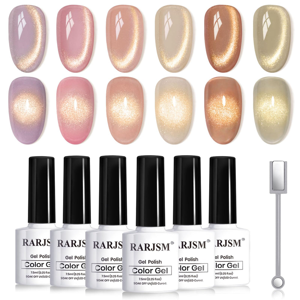 RARJSM front packaging showing six 7.5ml bottles and magnetic stick, ready for versatile manicures
