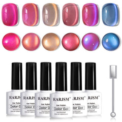 RARJSM front packaging showing six magnetic cat eye gel bottles and included magnet for versatile manicures