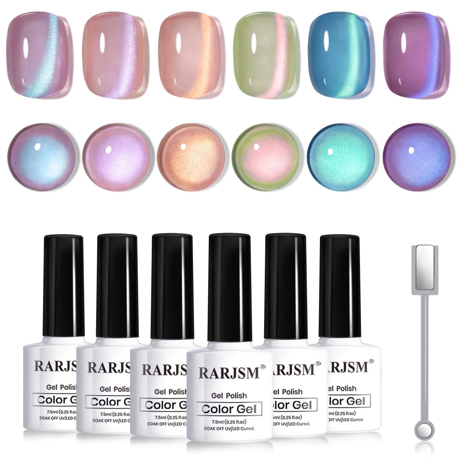 RARJSM front packaging showing six aurora mermaid bottles and magnet stick benefit visual kit