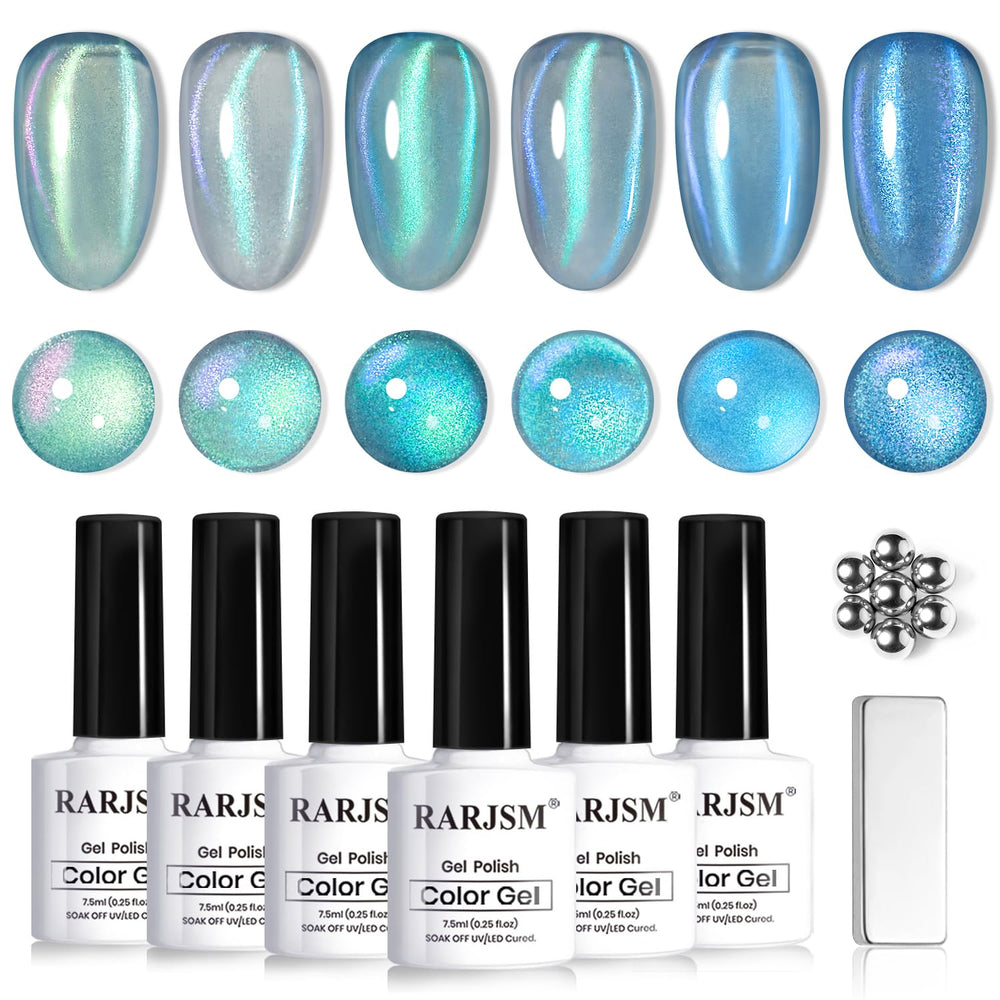 RARJSM front packaging showing six cat eye gel bottles and magnet for easy selection