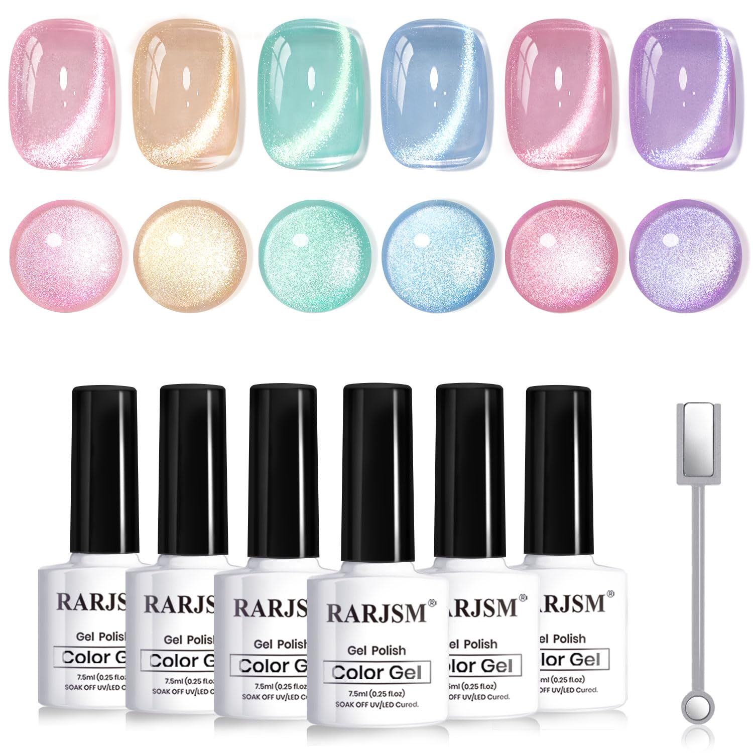 RARJSM front packaging showing six reflective gel bottles and magnet, professional finish