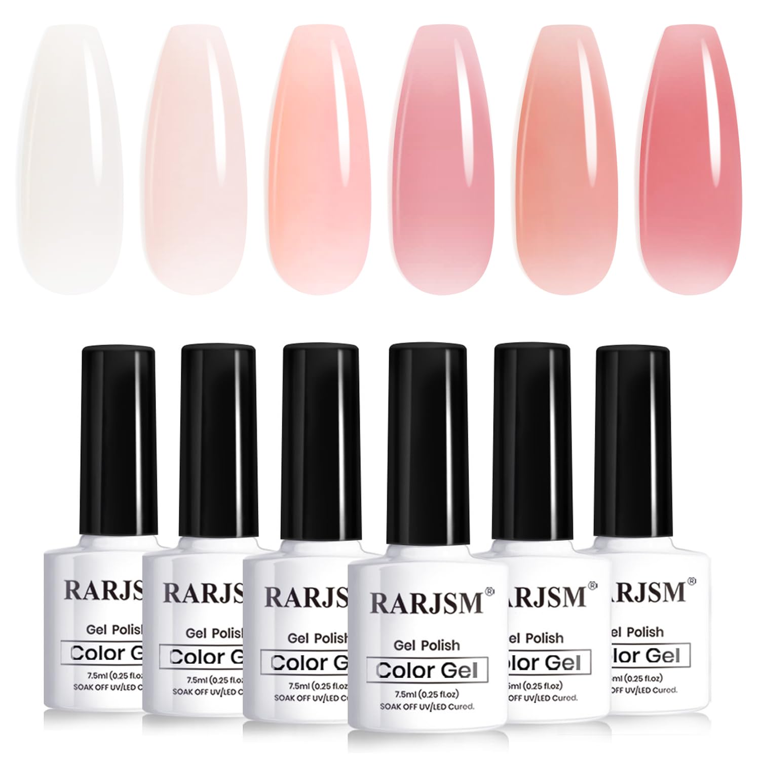 RARJSM front packaging showing six jelly nude gel bottles and benefits