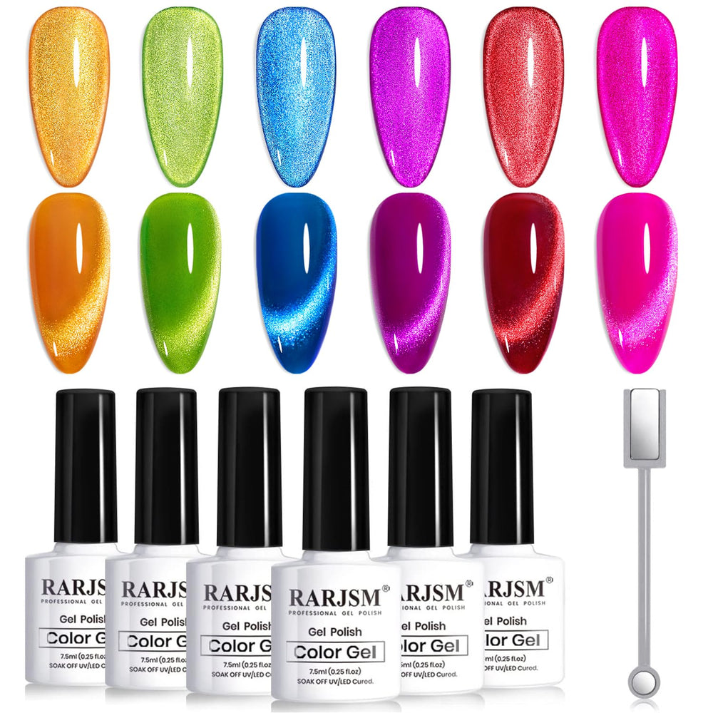 RARJSM front packaging showing six neon cat eye bottles, clear product display advantage