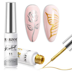 RARJSM front packaging of silver and gold gel liner set showing two 8ml bottles and labels for precise nail decoration