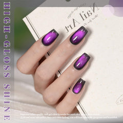 RARJSM glossy nail closeup with mirror-jelly cat eye effect and visible glitter