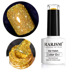 RARJSM front packaging shows gold glitter polish, highlights premium shimmer