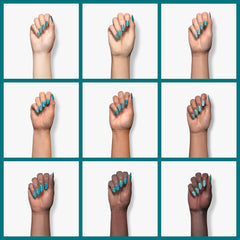 RARJSM swatch on nails hand showing vibrant mermaid-blue finish benefit