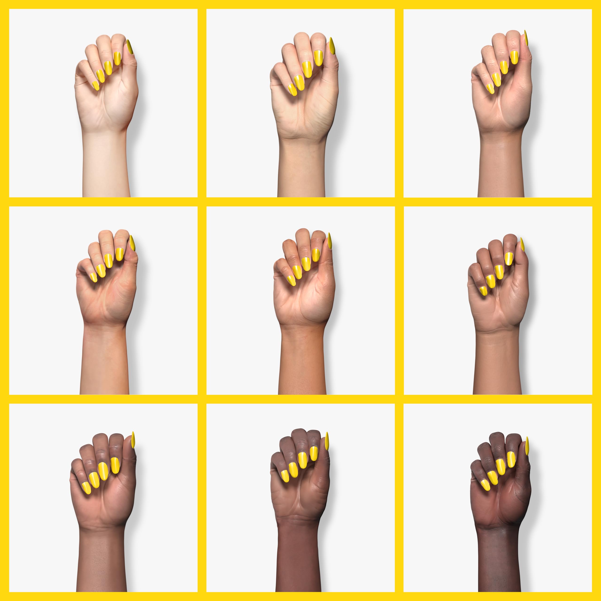 RARJSM nail tip swatch with intense lemon yellow coverage and long-wear benefit