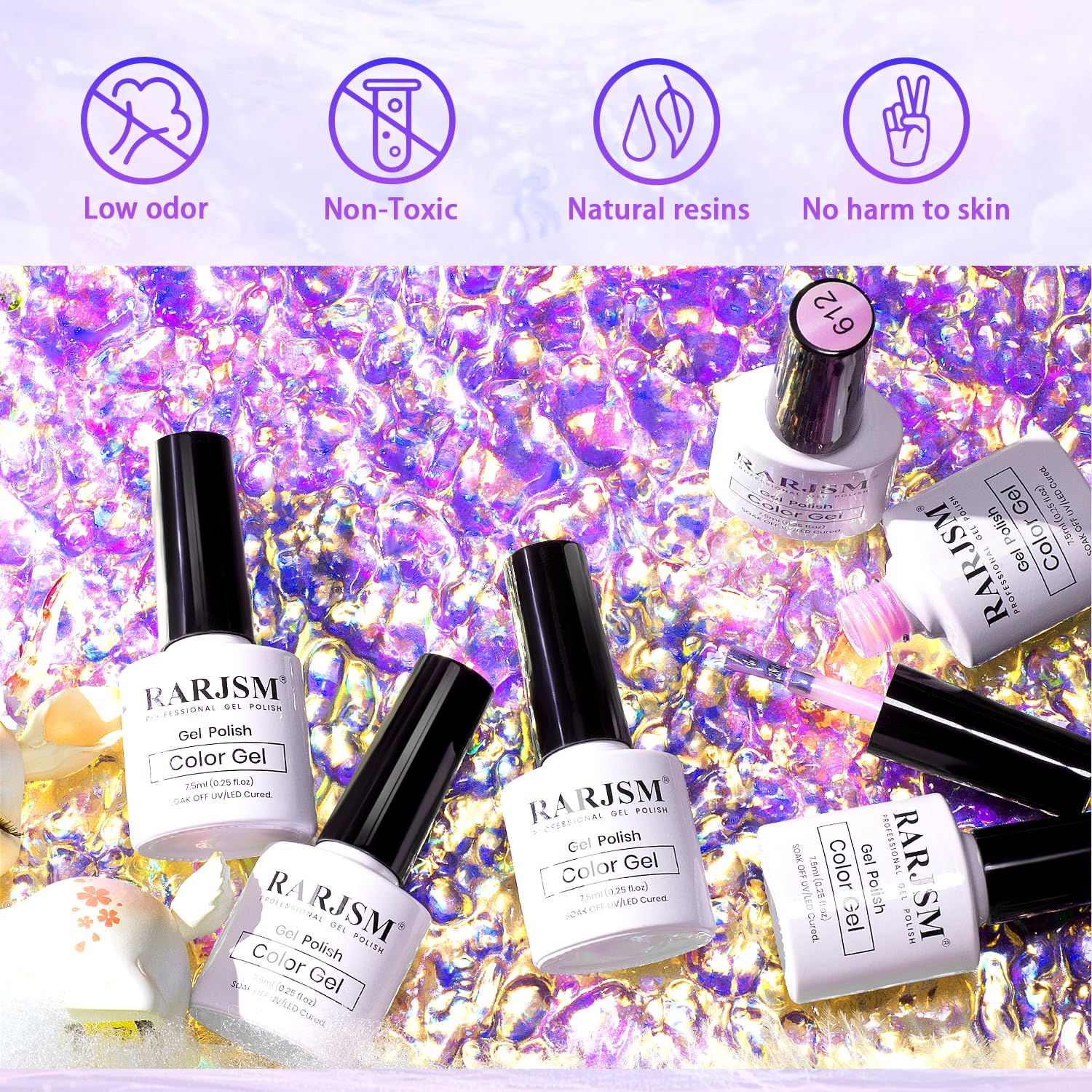 RARJSM bottle label closeup highlighting shade names and size benefit