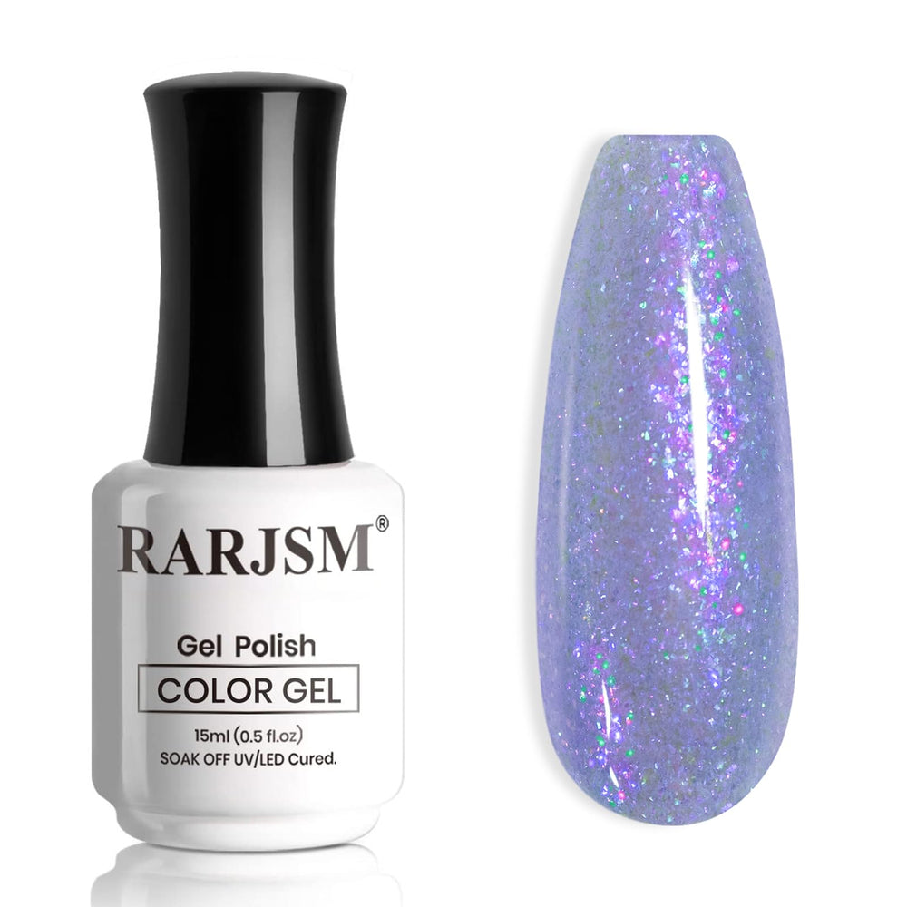 RARJSM front bottle view showing mermaid glitter polish and glossy finish benefit