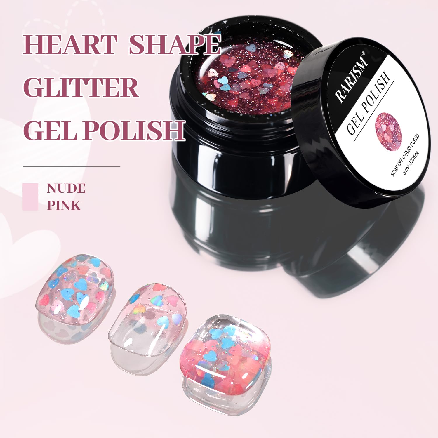 RARJSM nail swatch fully covered with hearts demonstrating high-shine, photogenic finish