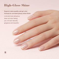 RARJSM swatch on model hand demonstrating sheer nude shimmer benefit