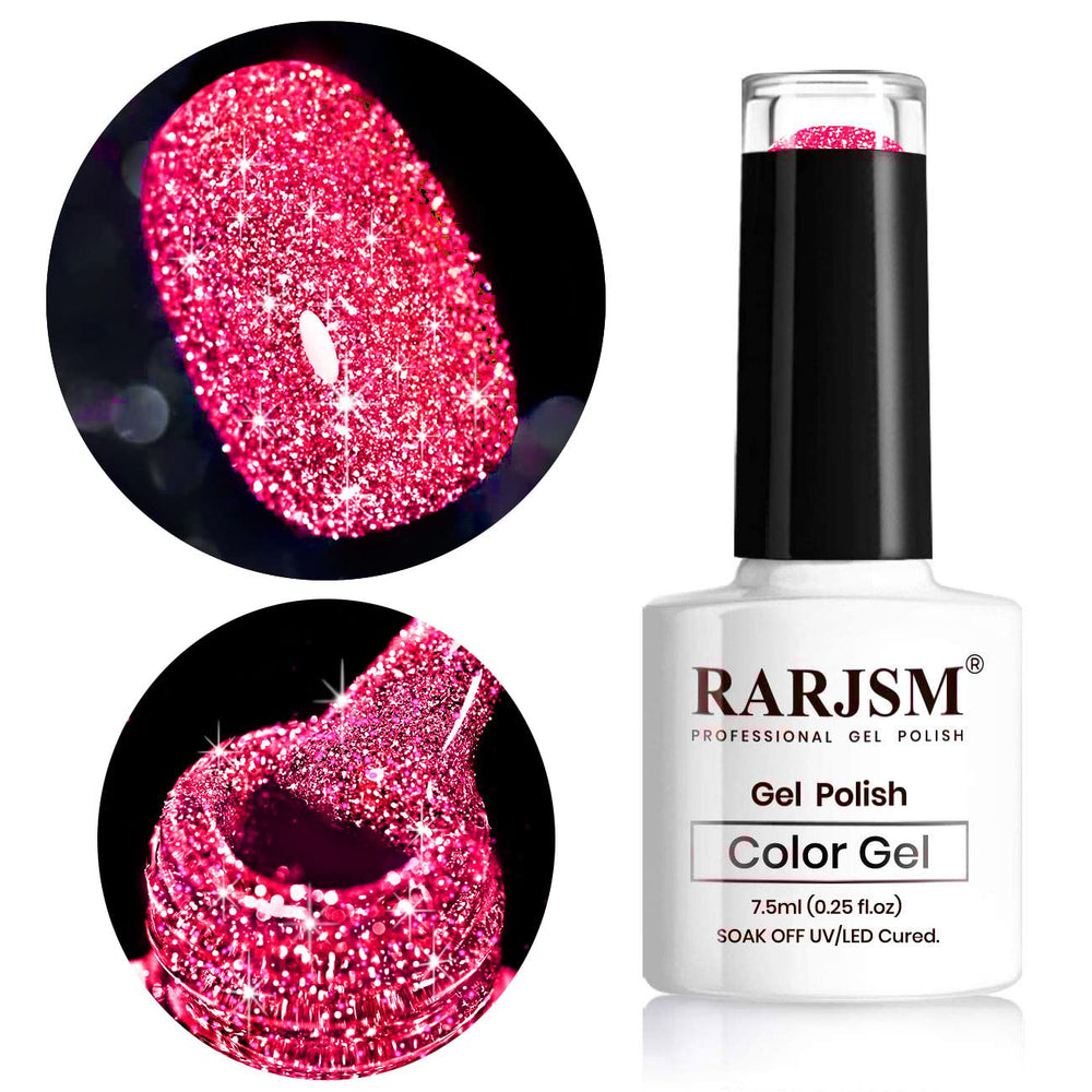 RARJSM bottle front view showing neon hot pink polish and reflective finish