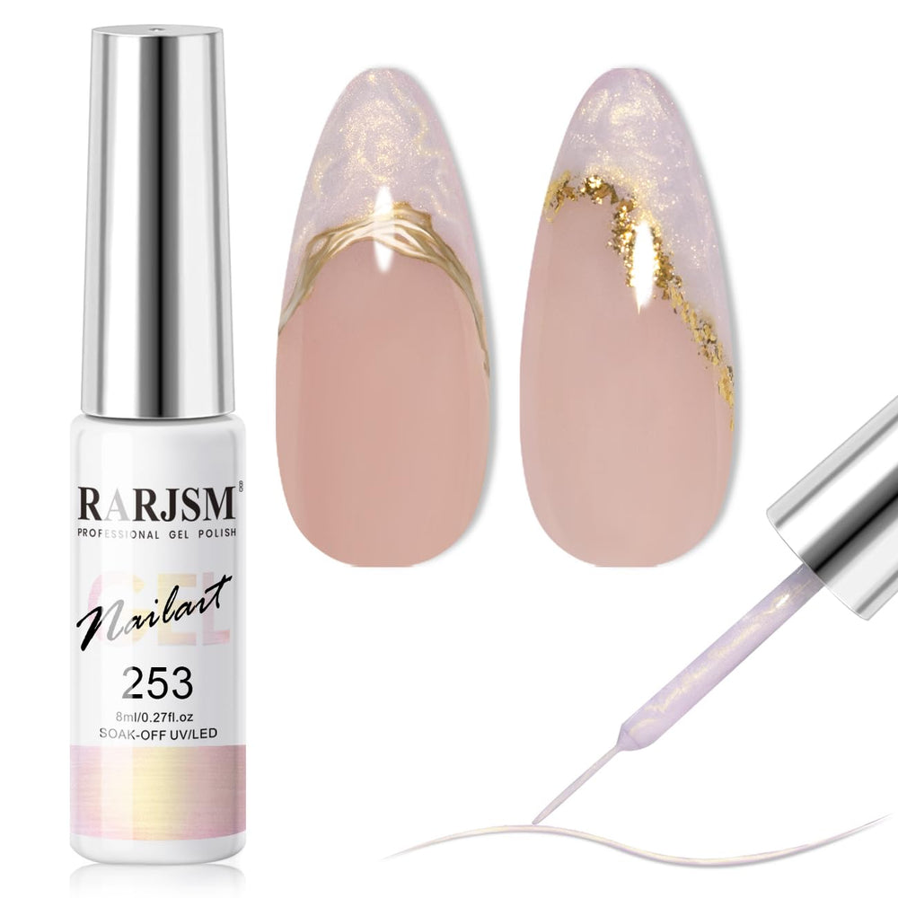 RARJSM front bottle showing pearlescent milky base and gold shimmer benefits subtle shine