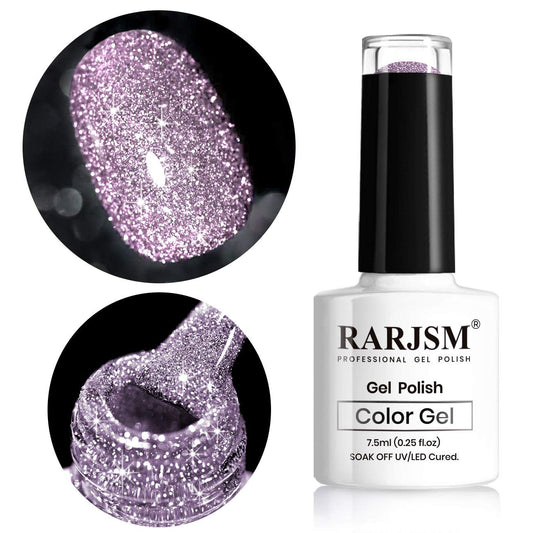 RARJSM bottle front view showing reflective glitter polish benefit long-wear