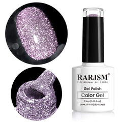 RARJSM bottle front view showing reflective glitter polish benefit long-wear