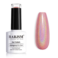 RARJSM bottle front view showing rose gold holographic gel polish benefit: clear product identity