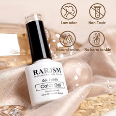 RARJSM swatch on fingertips showing nude-brown sparkle for everyday wear
