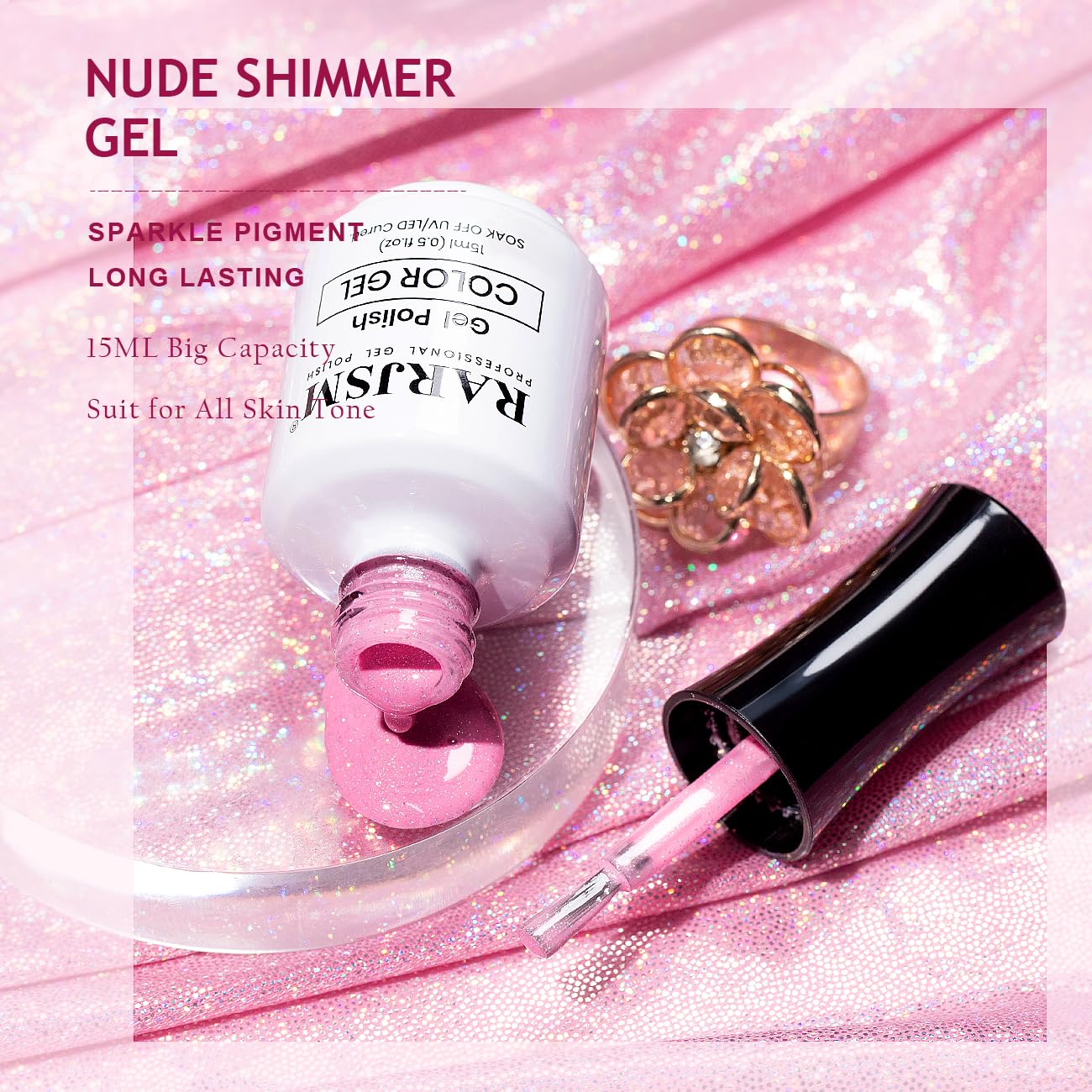 RARJSM set of nail tips displaying sheer to opaque swatches and sparkle