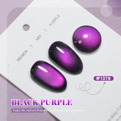 RARJSM swatches on nail wheel displaying range of black-purple shimmer tones