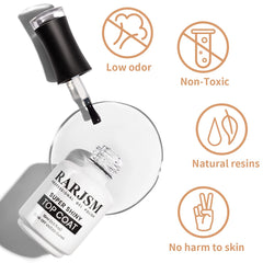 RARJSM shiny top coat bottle close-up highlighting glossy finish