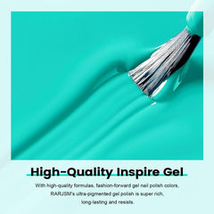 RARJSM swatch on hand showing finished turquoise manicure that looks glossy and salon-quality