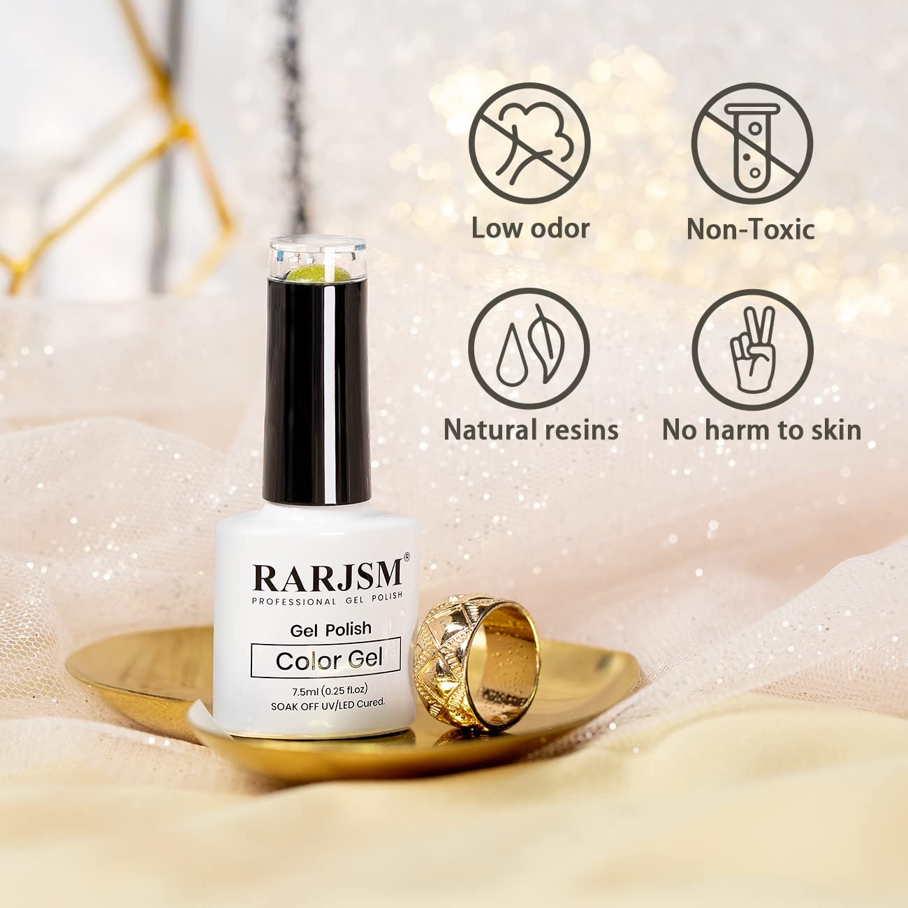 RARJSM cured manicure on hand demonstrating glossy durable finish