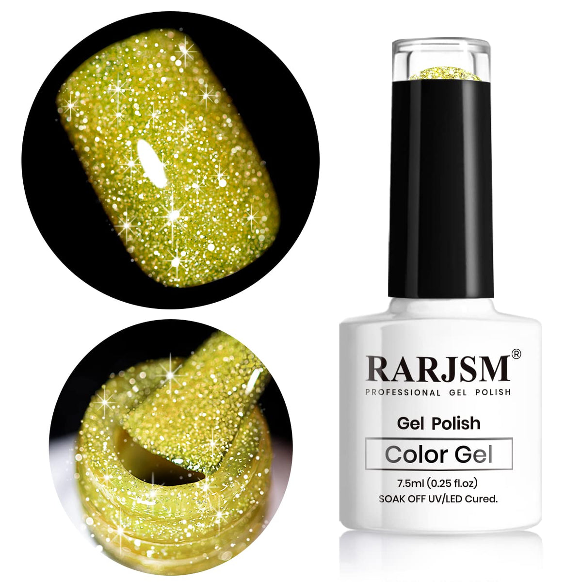 RARJSM yellow bottle front view showing neon gel polish benefits