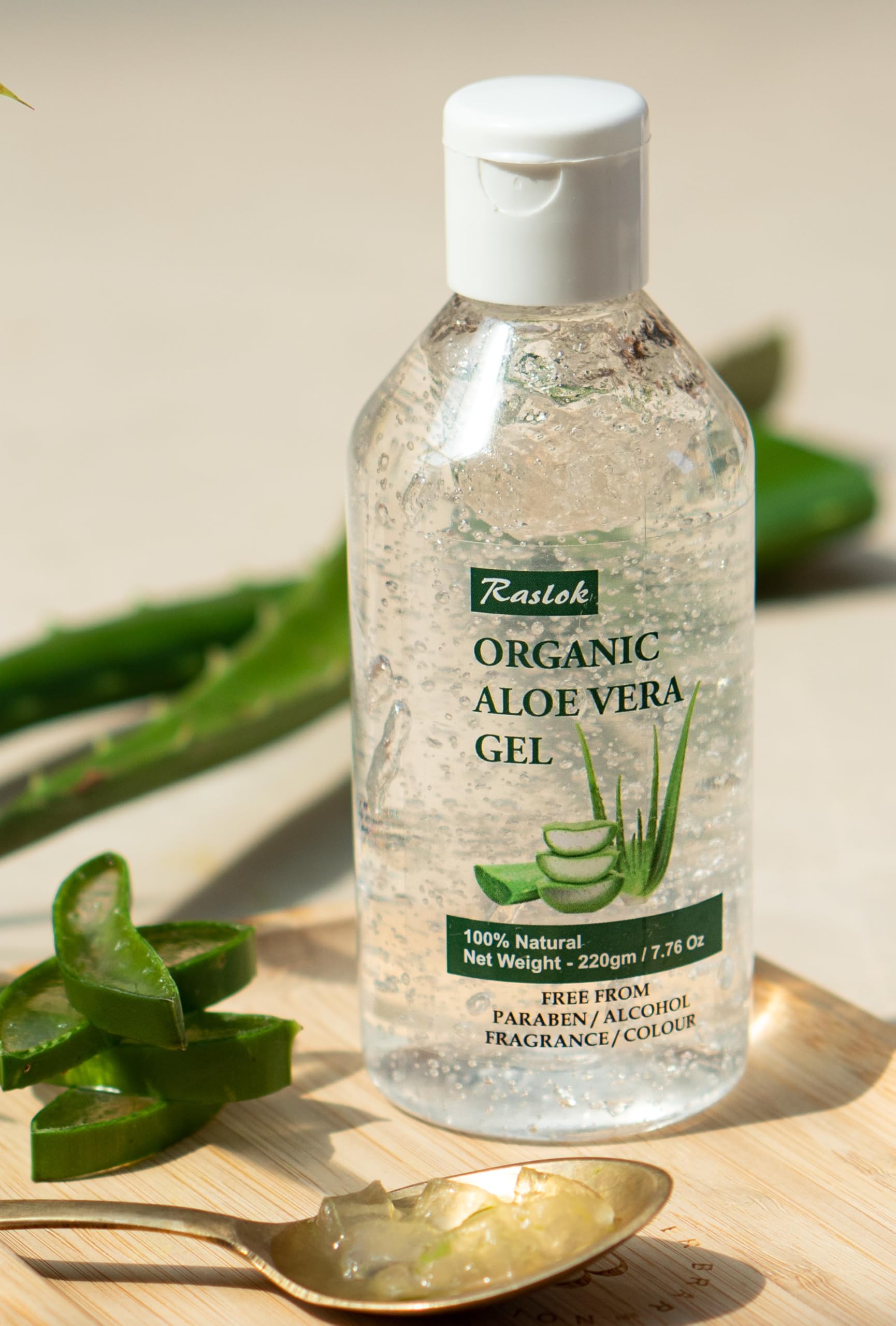 Applying Raslok aloe vera gel to face for quick absorption and everyday moisture