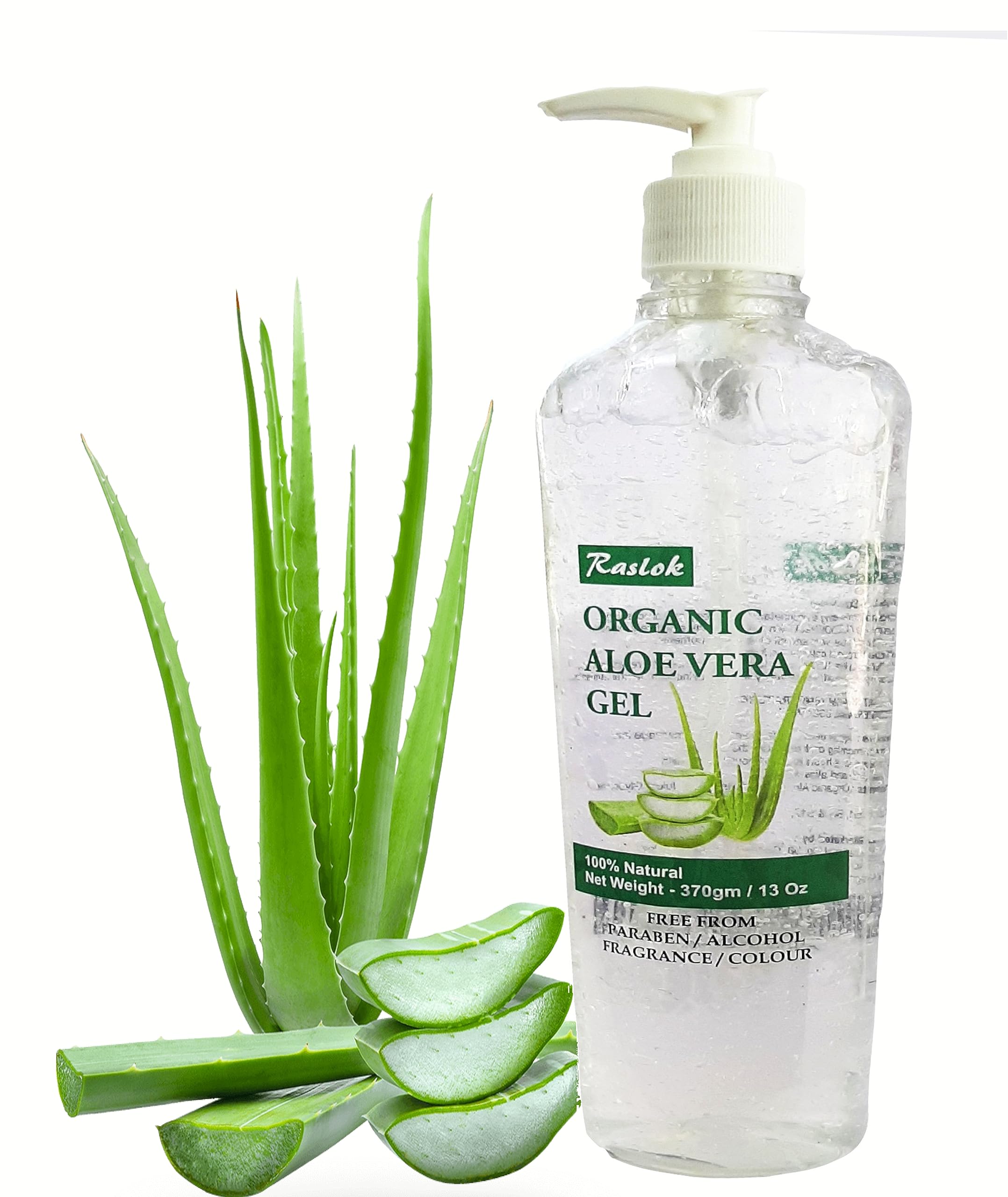 Raslok aloe gel being applied on hand to show lightweight, soothing absorption