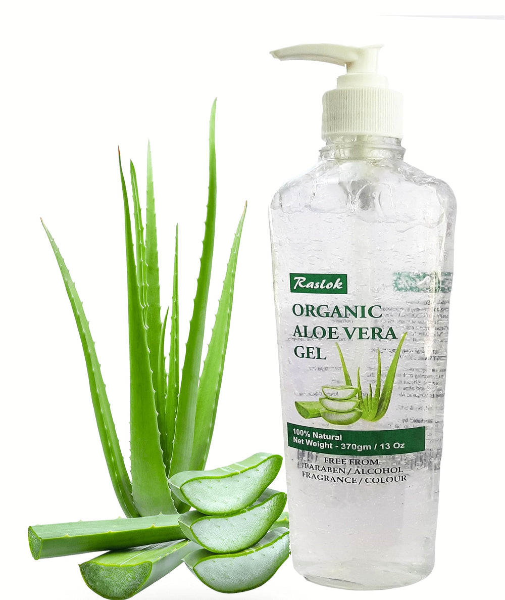 Raslok aloe gel being applied on hand to show lightweight, soothing absorption