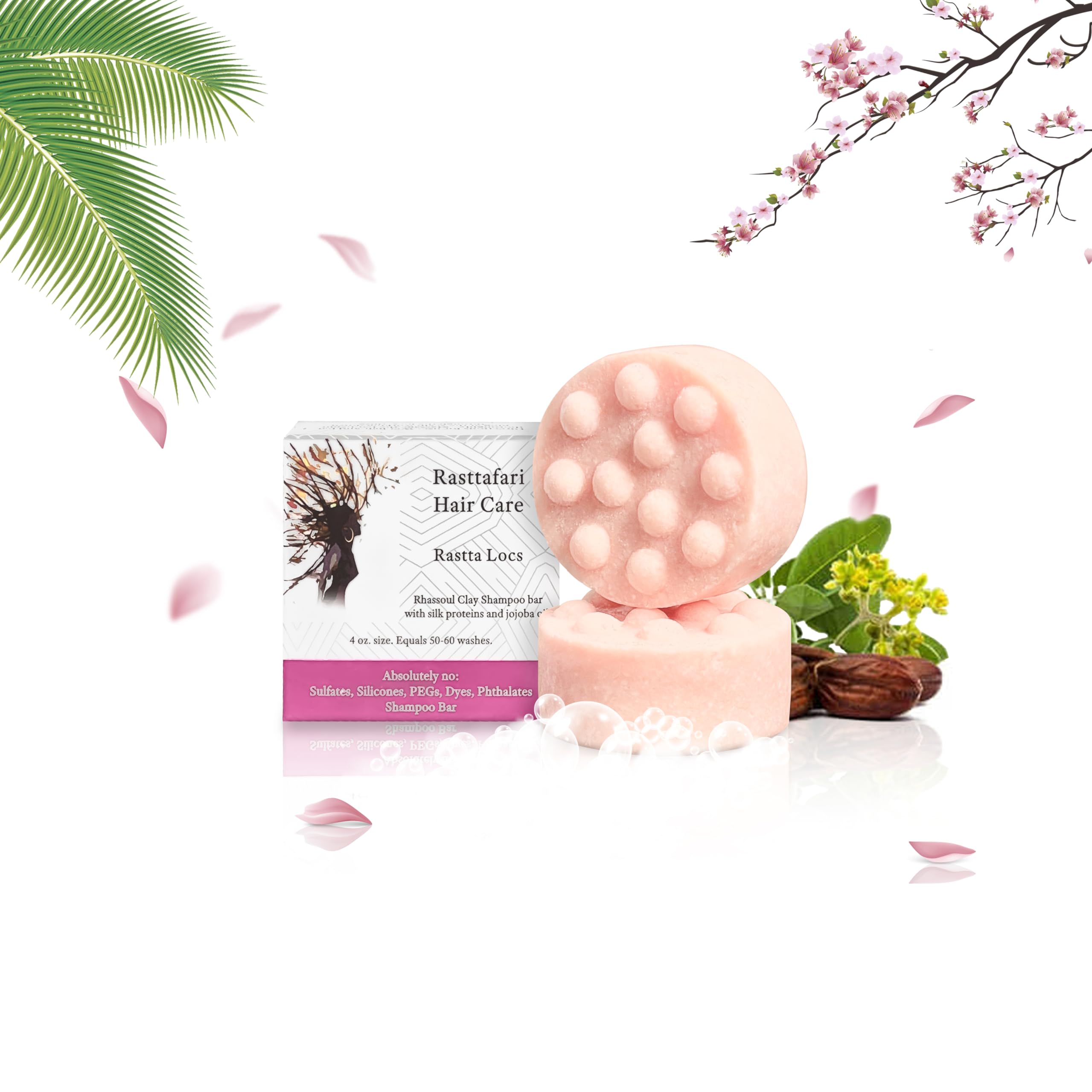 Rasttafari front packaging of loc shampoo bar highlighting brand and clean formula benefits