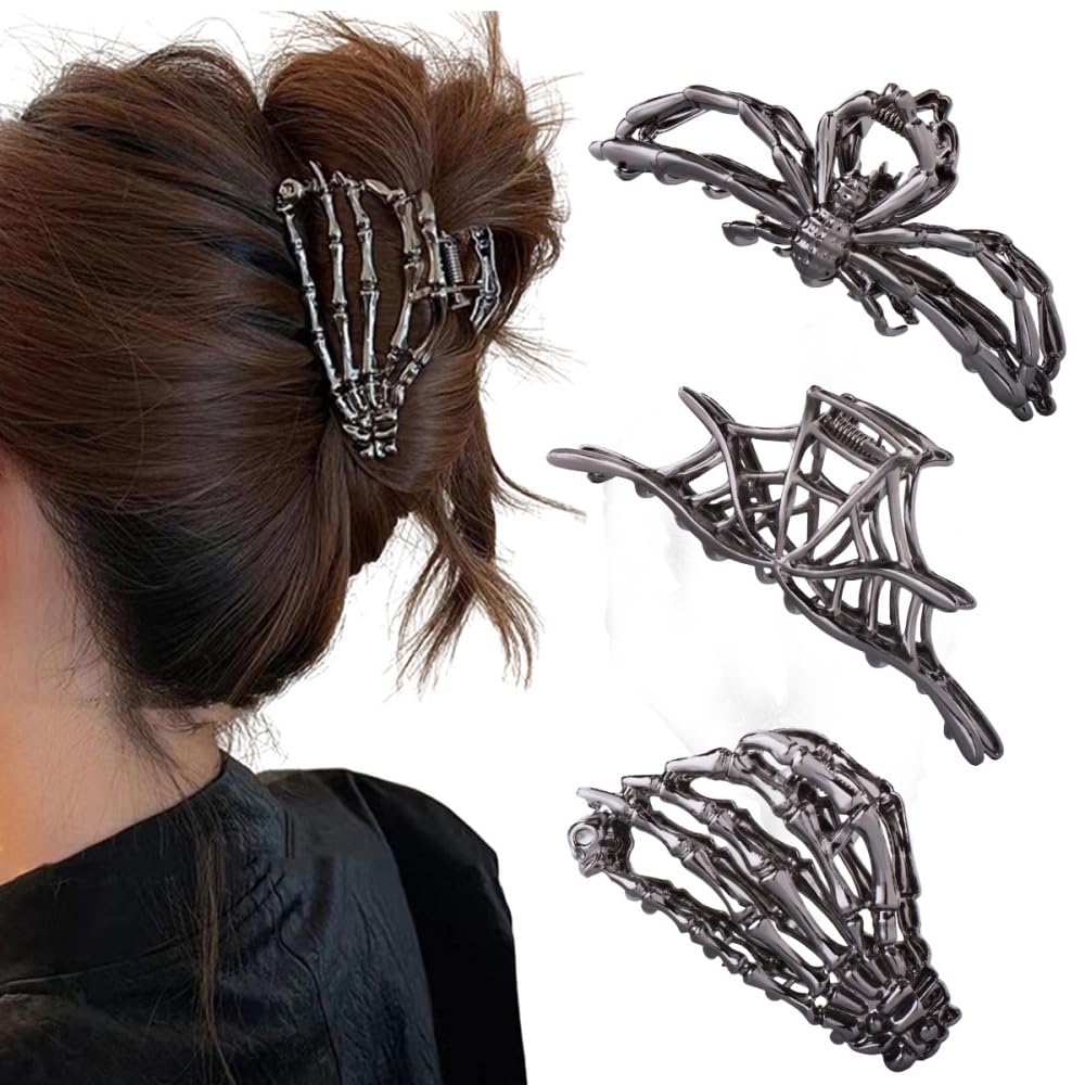 RAUIMOUR front view of three black gun-plated claw clips showing shapes and finish for styling