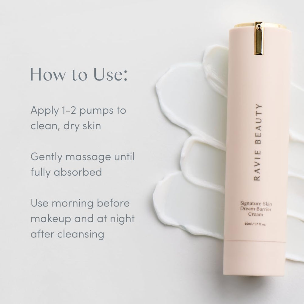 Ravie Beauty label close-up showing ingredients list and clinical hydration claim benefit