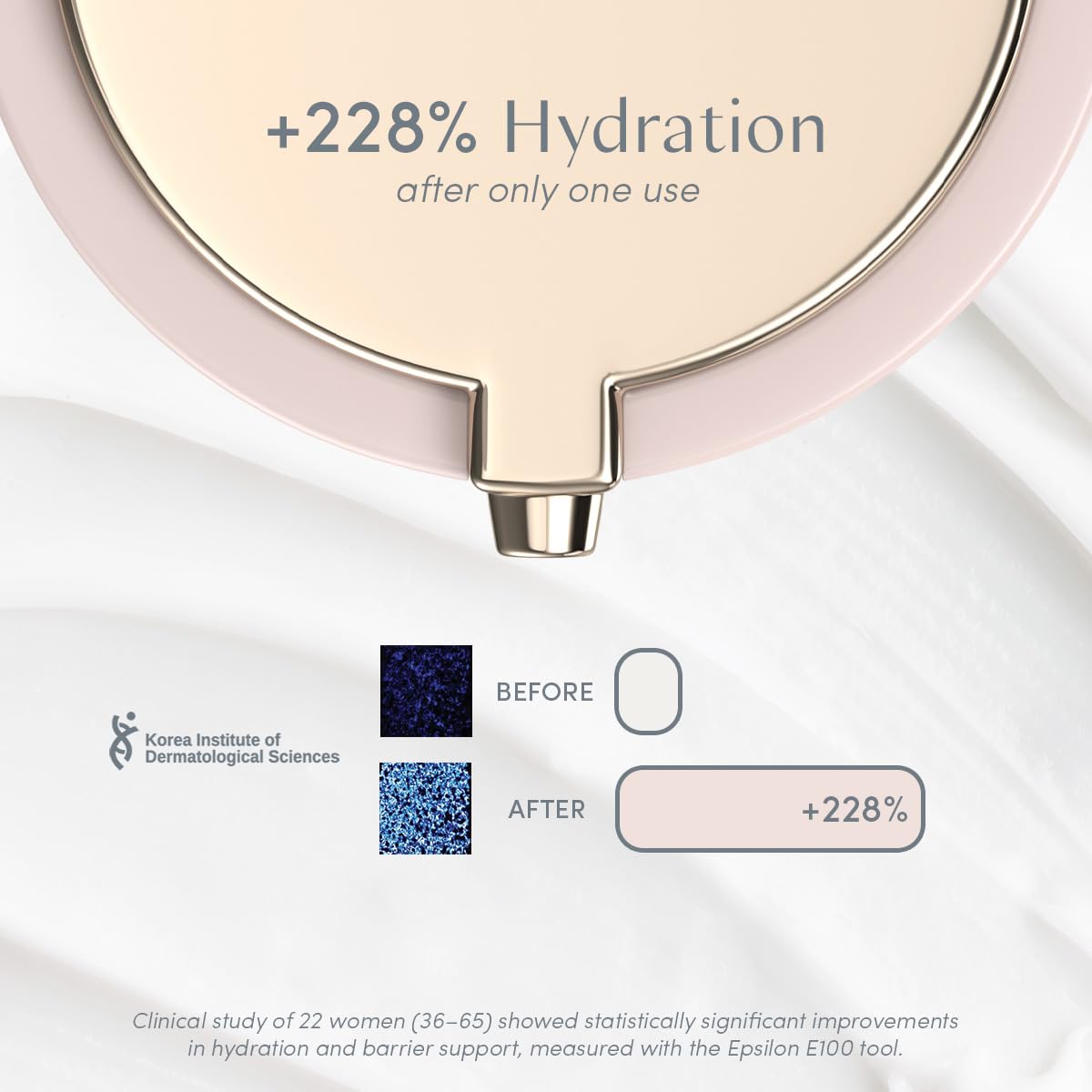Ravie Beauty cream swiped on skin showing silky finish and instant hydration benefit