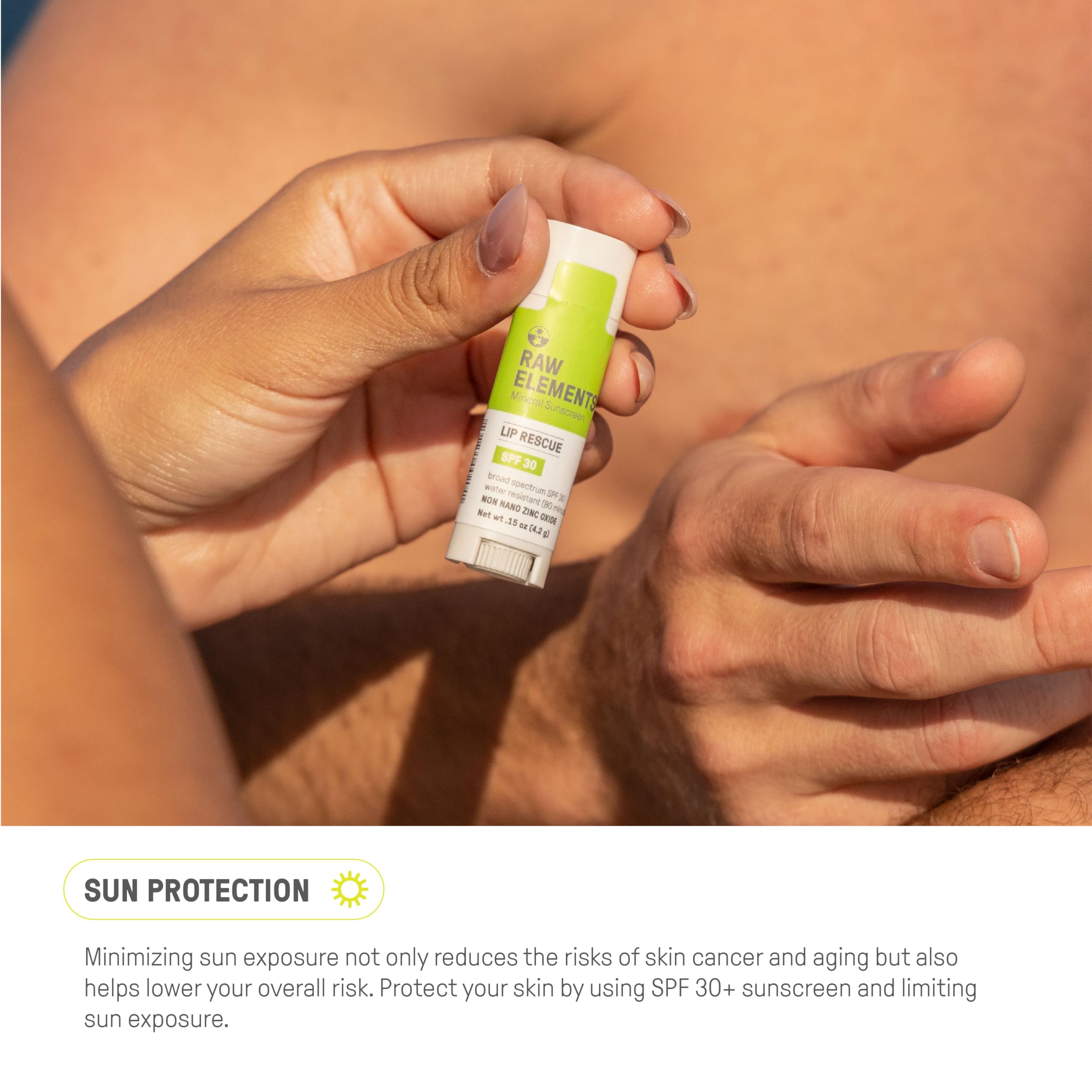 Raw Elements used by family outdoors showing safe, broad‑spectrum lip coverage