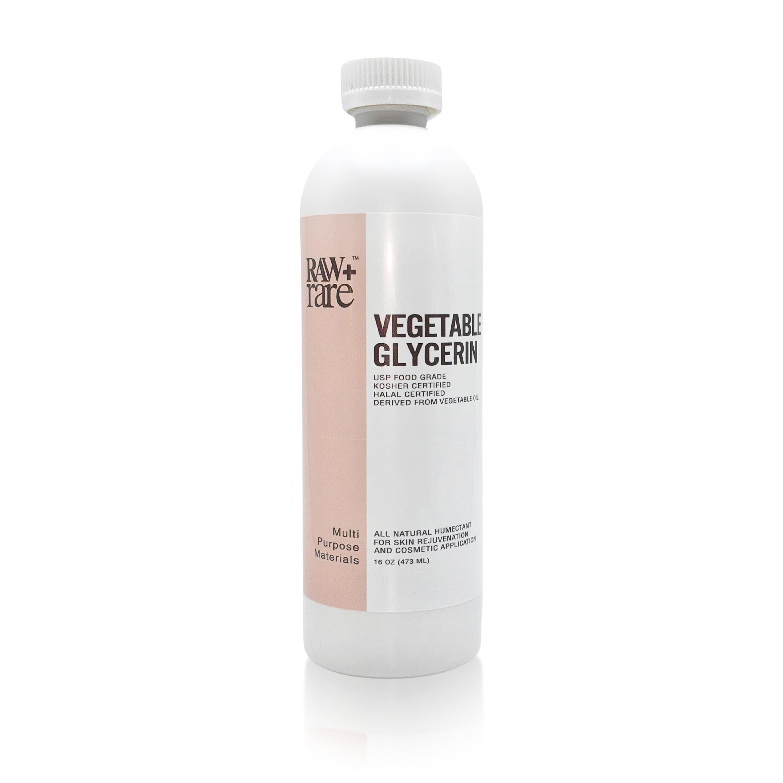 Raw Plus Rare front bottle view highlighting clear food-grade glycerin