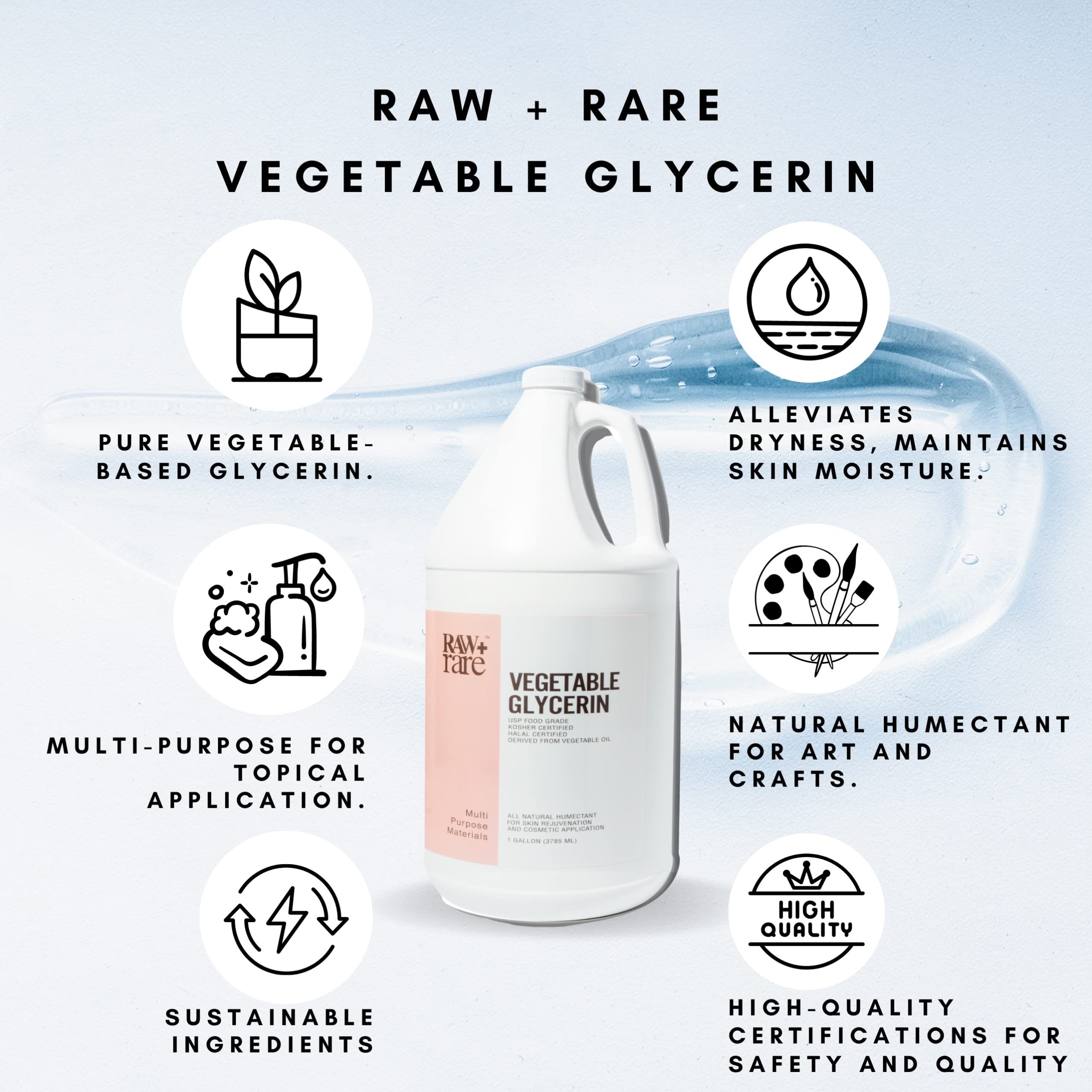 Raw Plus Rare glycerin clear viscous texture closeup illustrating purity benefit
