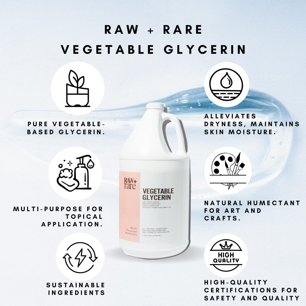 Raw Plus Rare glycerin clear viscous texture closeup illustrating purity benefit