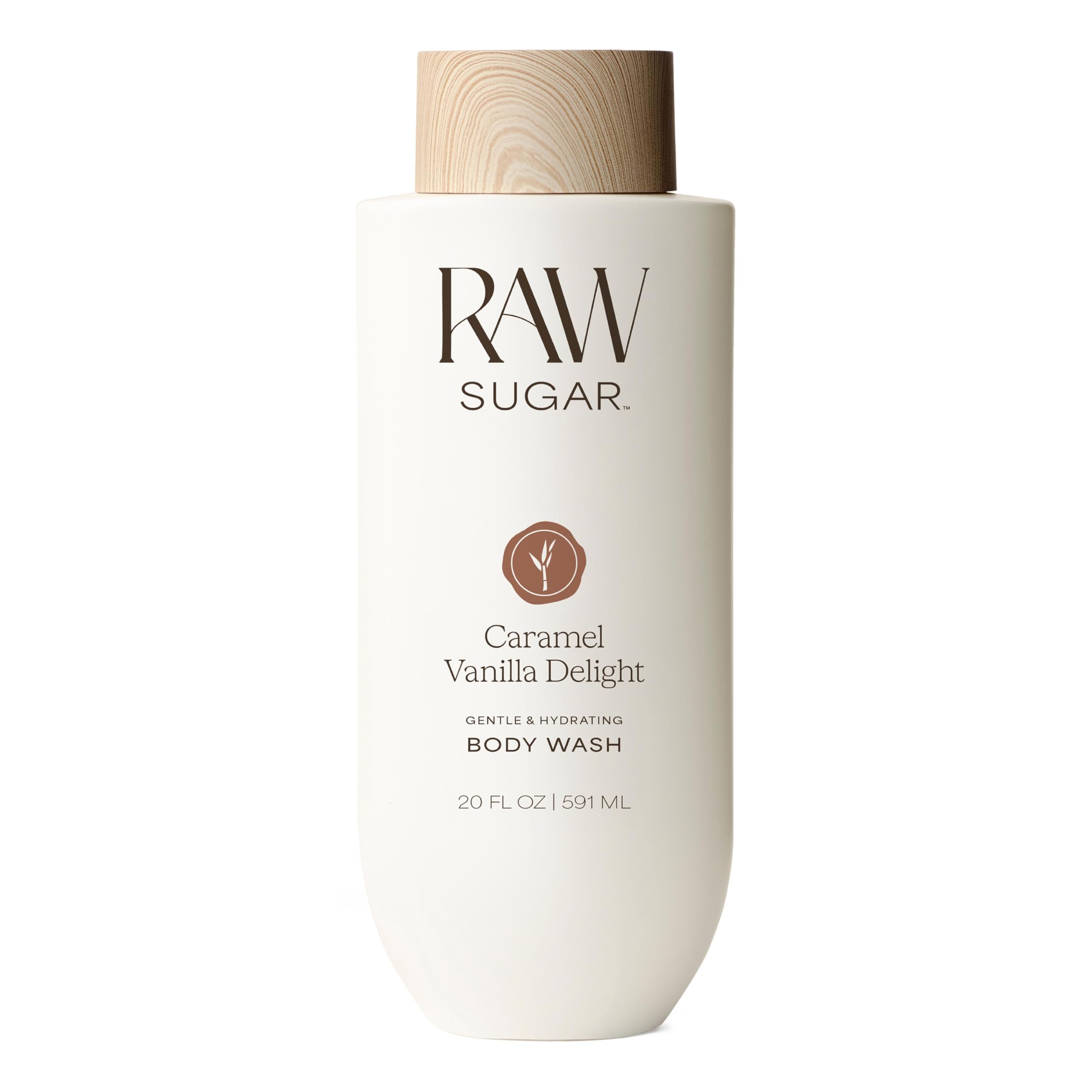 RAW SUGAR front bottle view showing caramel vanilla scent and 20 fl oz size