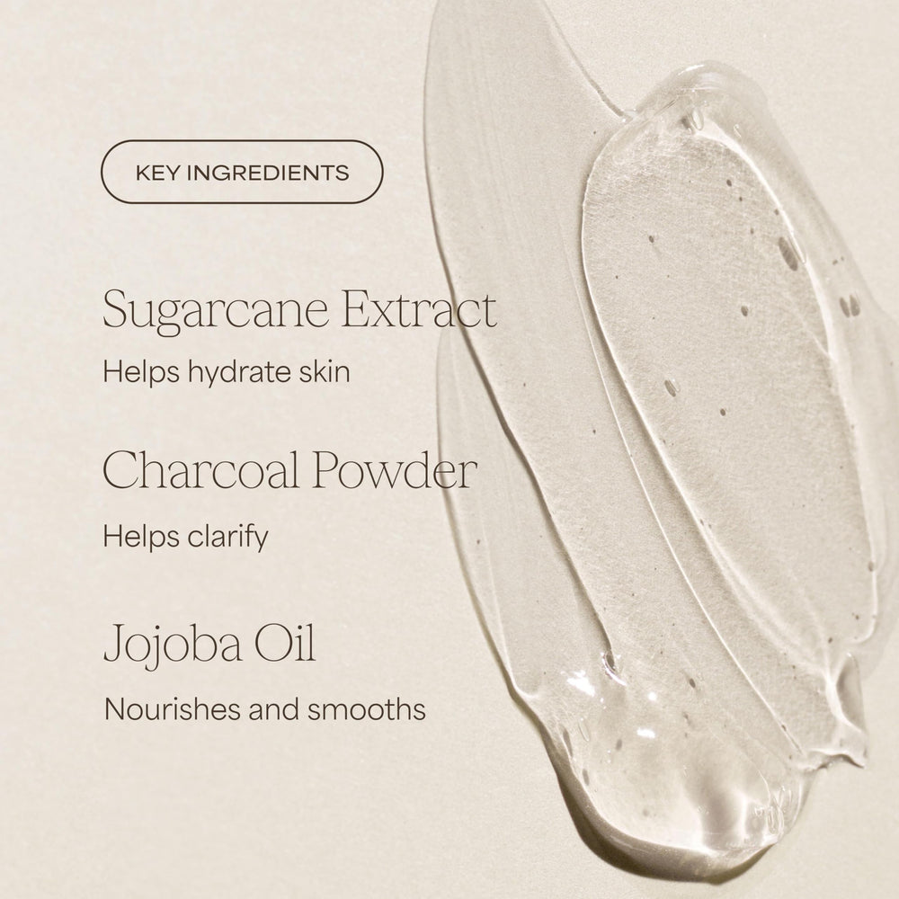 RAW SUGAR charcoal powder ingredient image showing purifying benefit and natural extraction