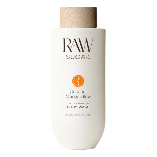 RAW SUGAR front bottle view showing coconut mango fragrance and benefits
