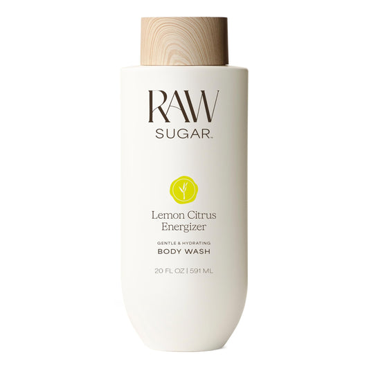 RAW SUGAR front packaging showing 20 fl oz bottle for energizing showers