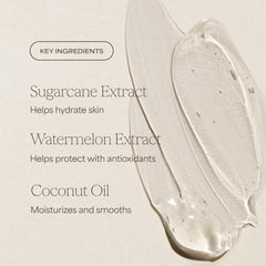 RAW SUGAR ingredient label highlighting sugarcane, jojoba and coconut extracts