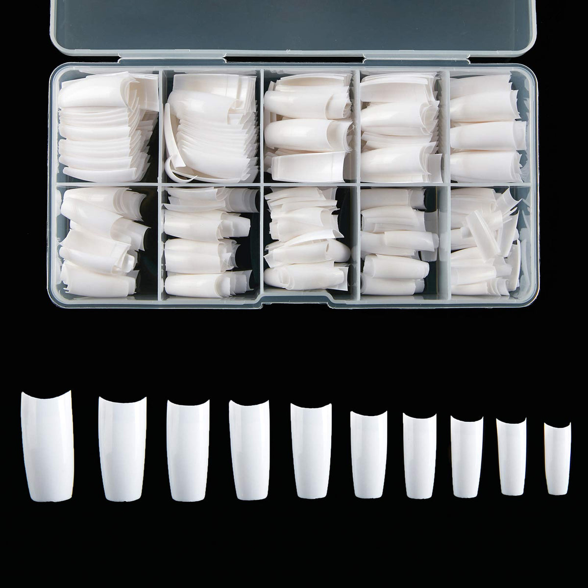 RayanWay front packaging showing 500 white French nail tips and case, organized for easy use