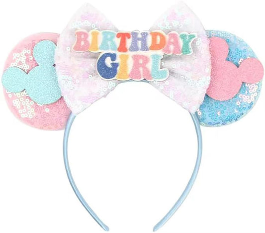 RAZKO front view blue headband showing ears and bow, flattering party accessory