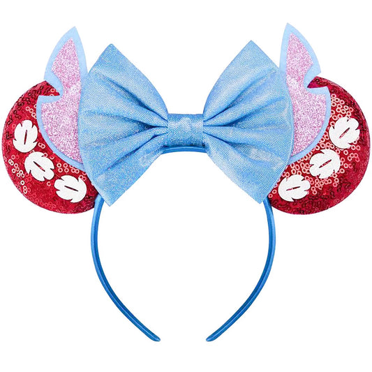 RAZKO red headband front view showing sparkly ears and bow, adds playful style