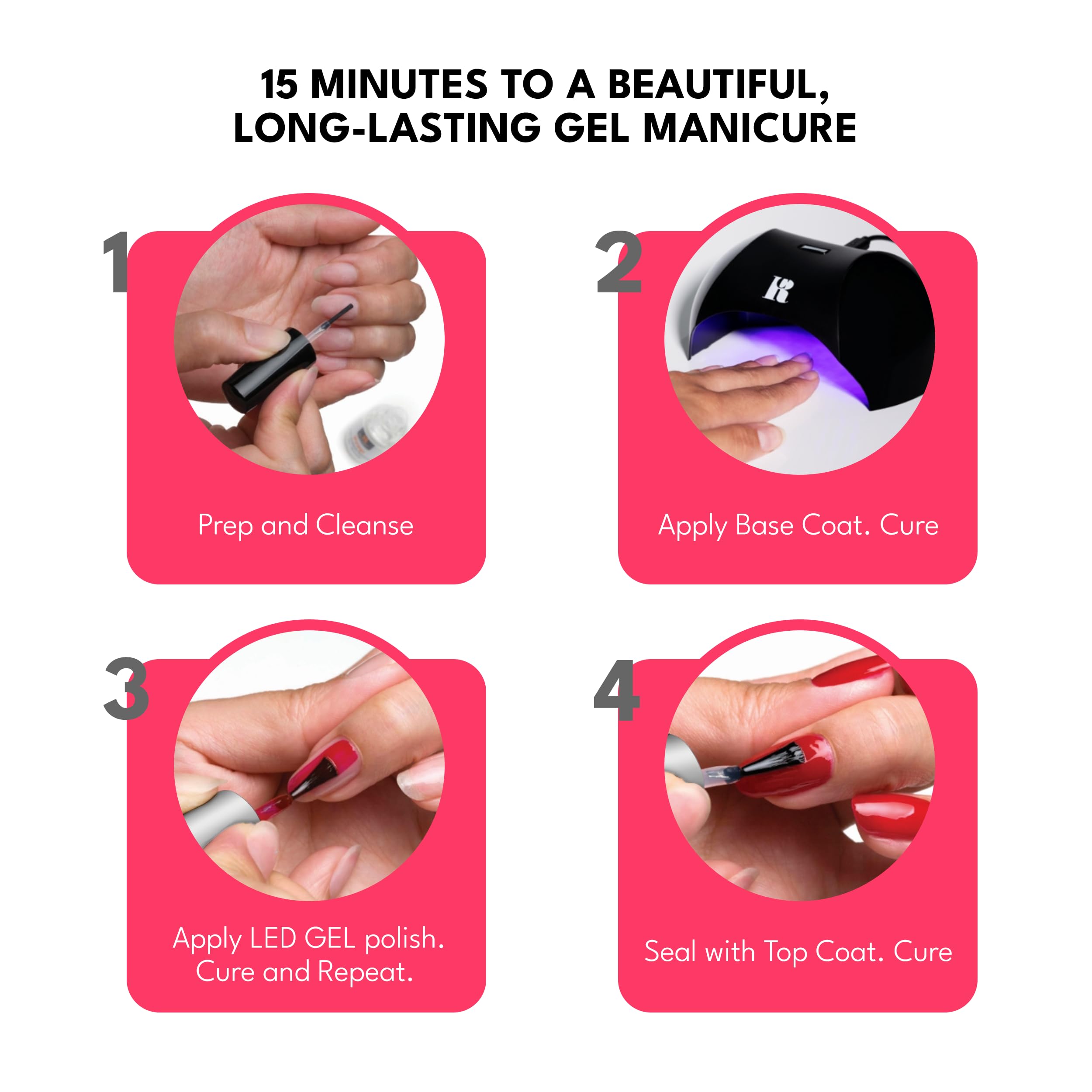 RC Red Carpet Manicure being cured under LED light for durable manicure benefit