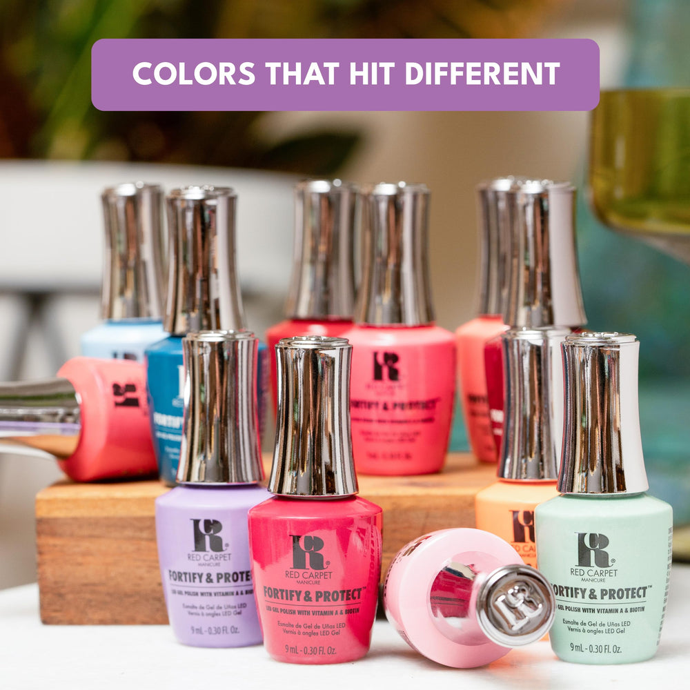 RC Red Carpet Manicure bottle beside a ruler to show compact 9ml travel-friendly size